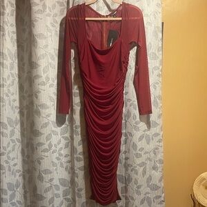 Fashion Nova Wine Ruched Dress